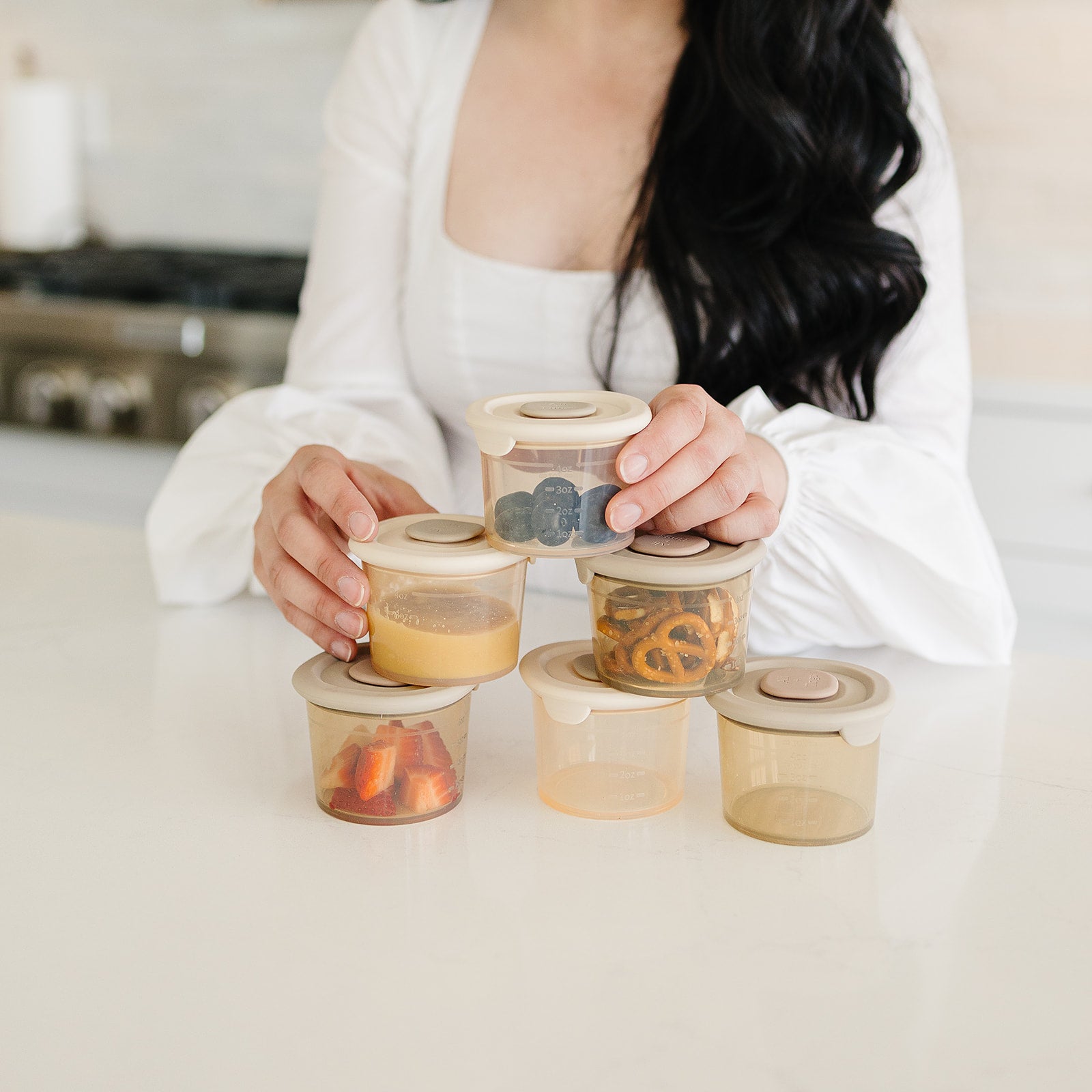 6-piece silicone container set with colorful lids