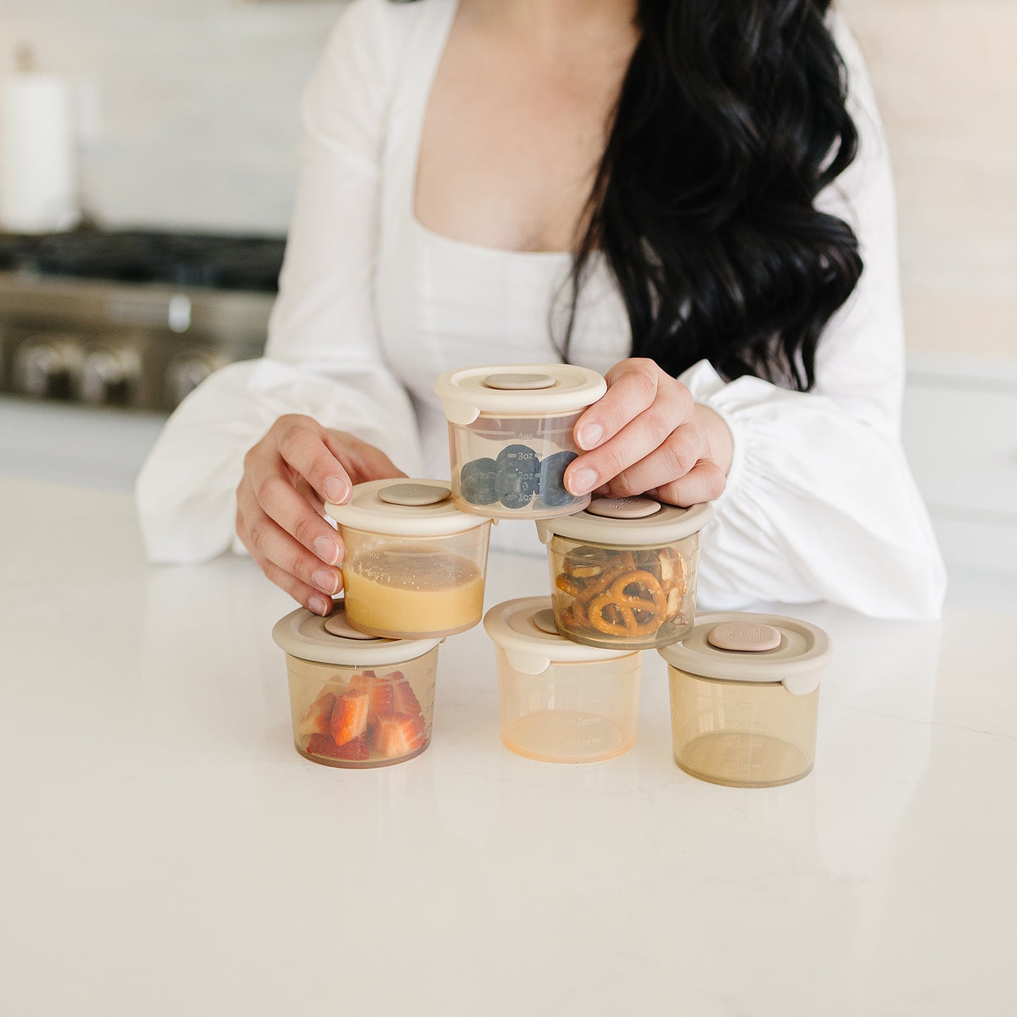 6-piece silicone container set with colorful lids