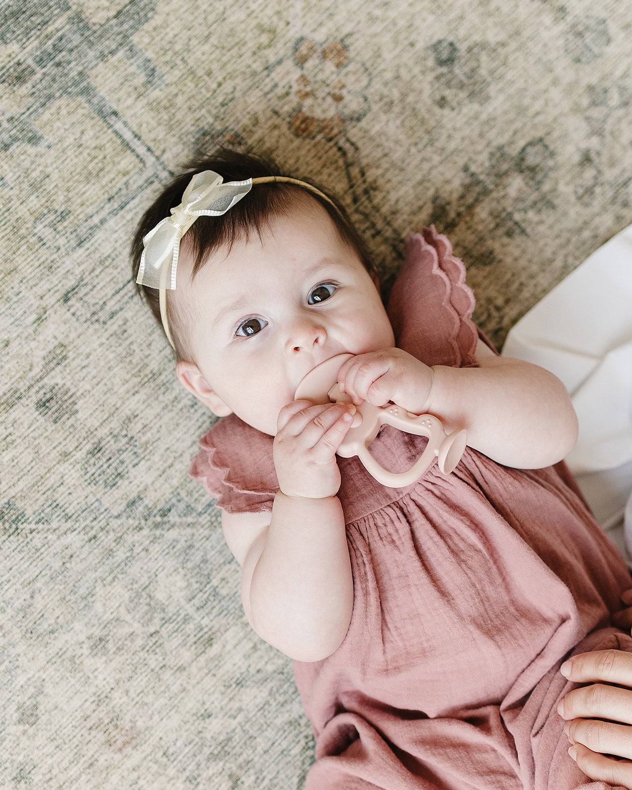 baby holding koala teething toy