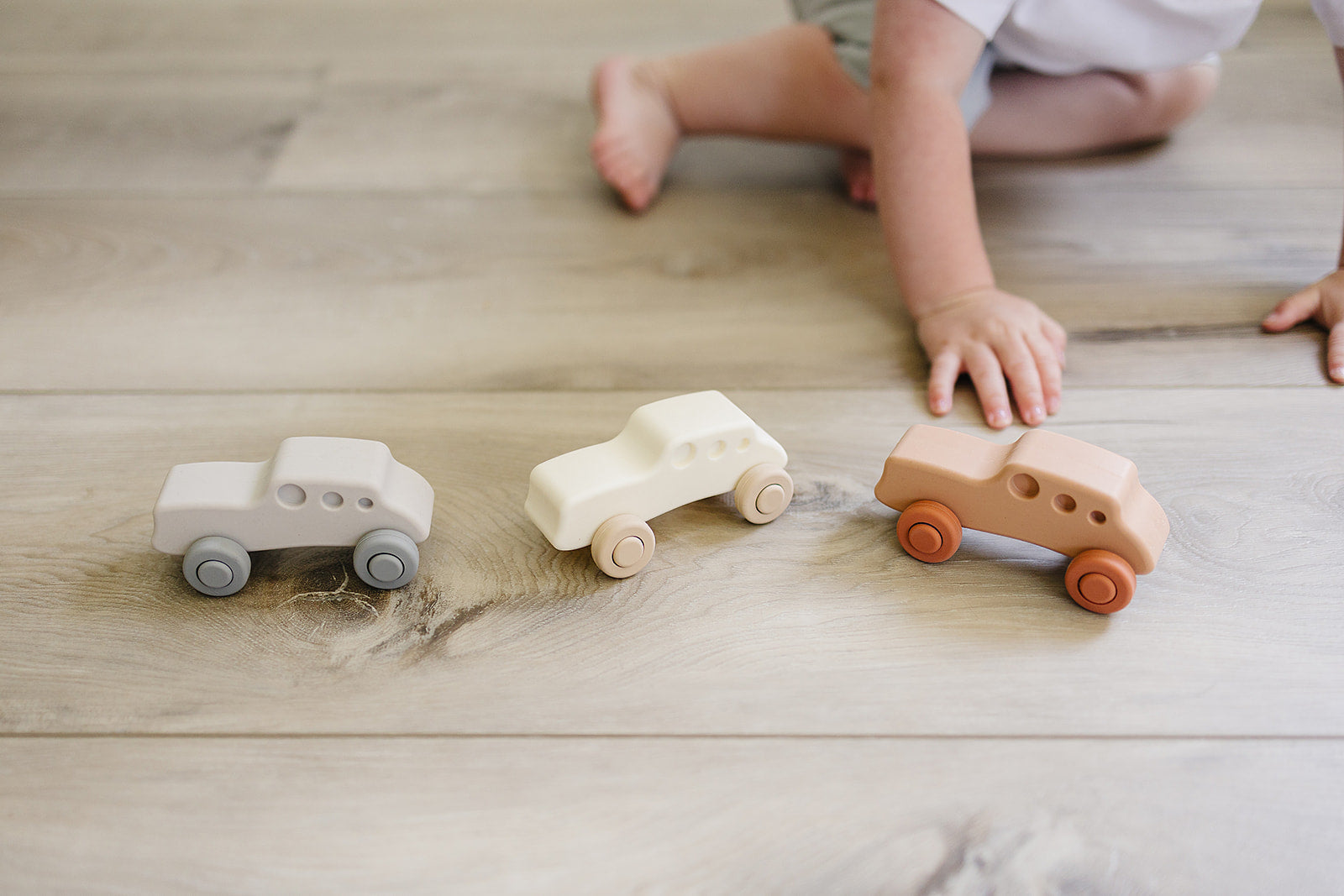 three soft silicone cars for toddlers